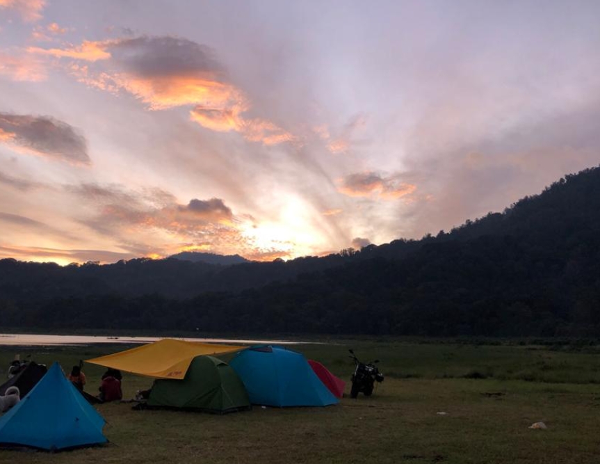 Tent camping on the shore of Lake Tamblingan during a North Bali adventure