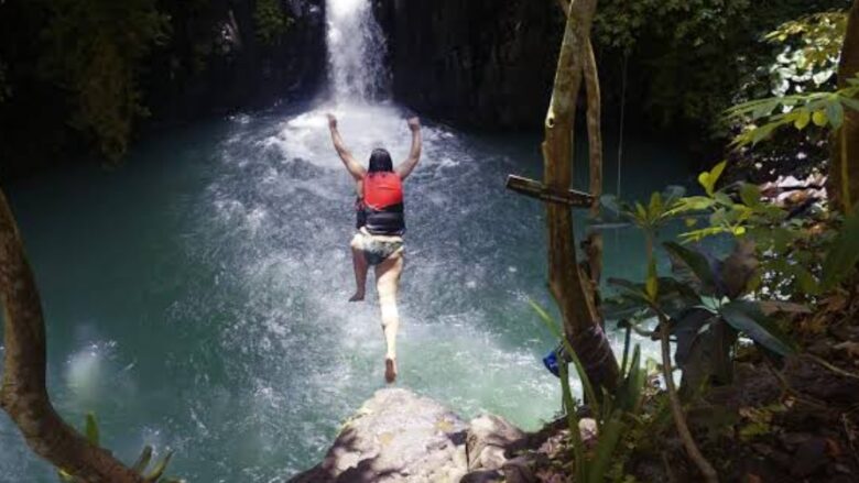 nature jumping from waterfalls in north bali