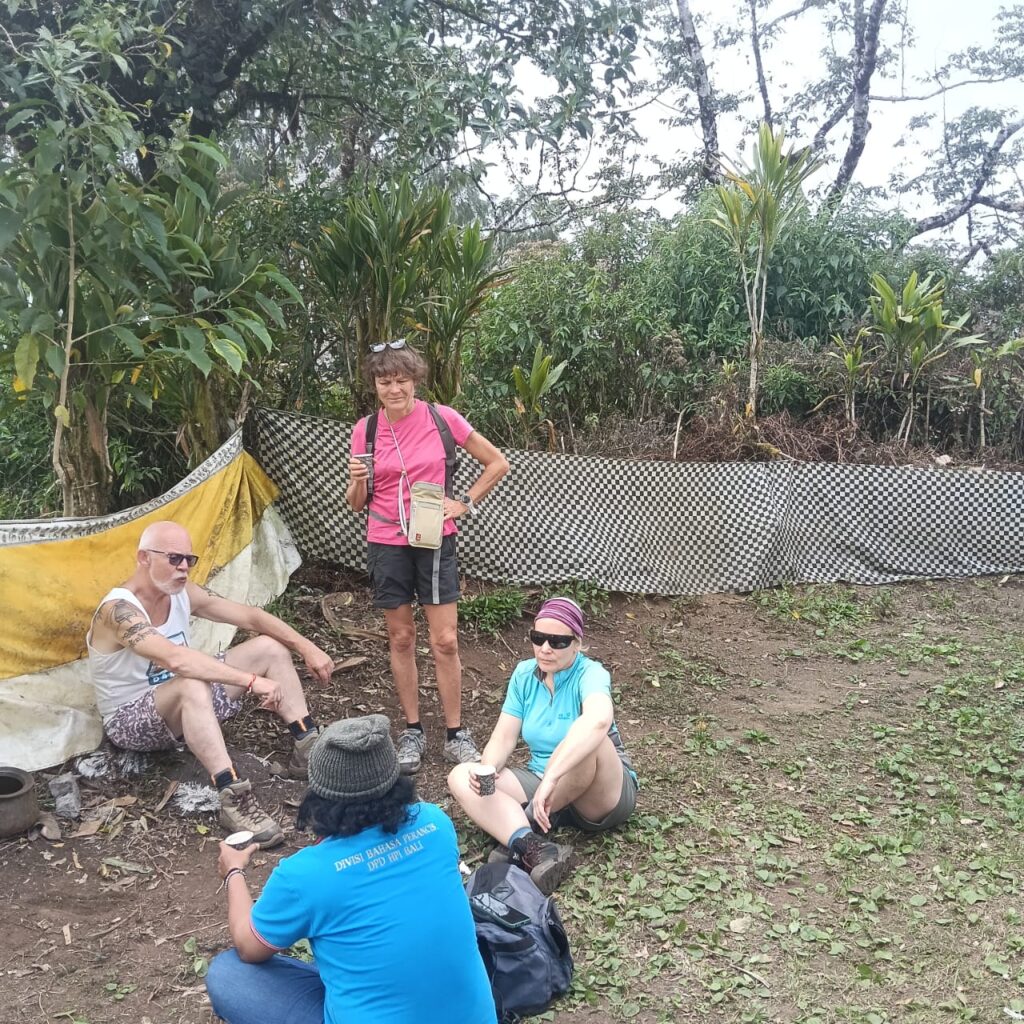 Coffee break with balinese cake at top of mt lesung